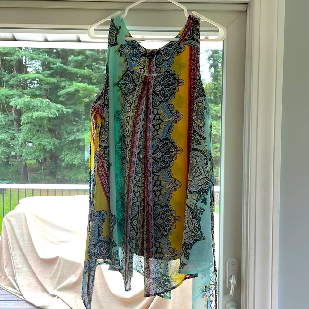 Teal Roz & Ali print blouse, X-Large